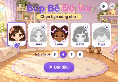 Màn chọn bạn cùng chơi: Lisa được chọn, bên dưới là hàng nút Tuổi của bé 5, 6, 7, 8