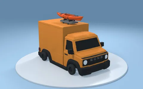 Xe tải sơn cam chở thuyền kayak trên nóc